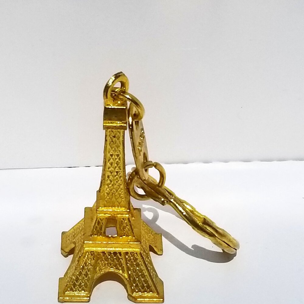 🗼New Collectible Paris Eiffel Tower Gold Tone Metal Keychain Keyring Souvenir
